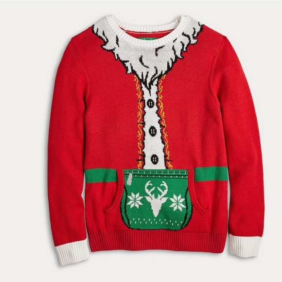 Ugly Christmas sweater mens santa look with pouch pocket M nwt - Picture 3 of 3